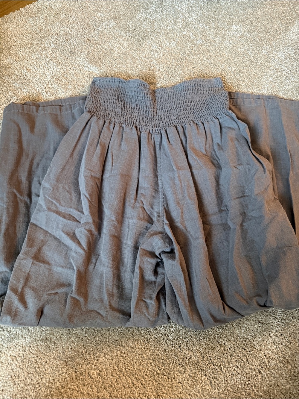 Smocked Waist Flowing Midi Skirt in Charcoal Gray